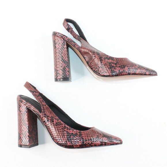 Asos Design Womens Sz 6 Faux Snakeskin Purple Slingback Block High Heels Pointed - Picture 6 of 11